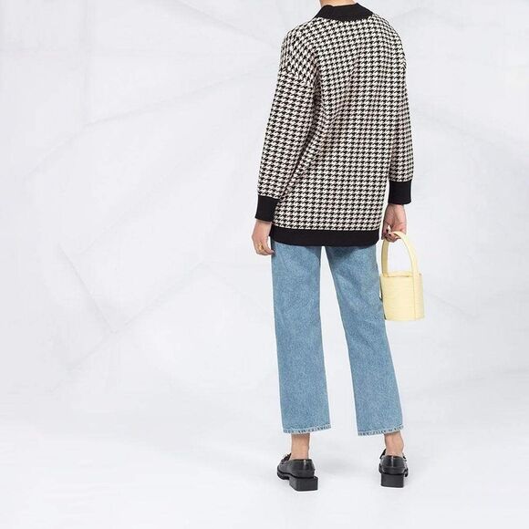 Sandro Long Houndstooth V-Neck Cardigan Sweater (authentic) Women’s Size 1-Paris - Picture 2 of 15